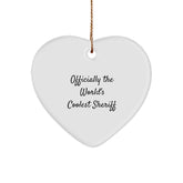 Funny Sheriff Gifts - 'Officially The World's Coolest Sheriff' Heart Ornament for Men, Women, Friends, Coworkers, Family, Christmas Unique Gifts from - Image 1